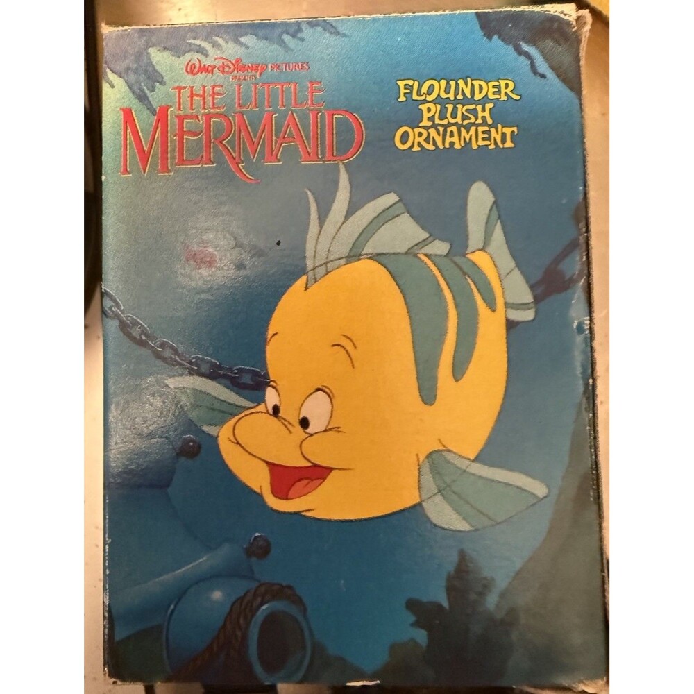 Vintage 1989 Disney The Little Mermaid Flounder Plush Ornament Mcdonalds Toy Box